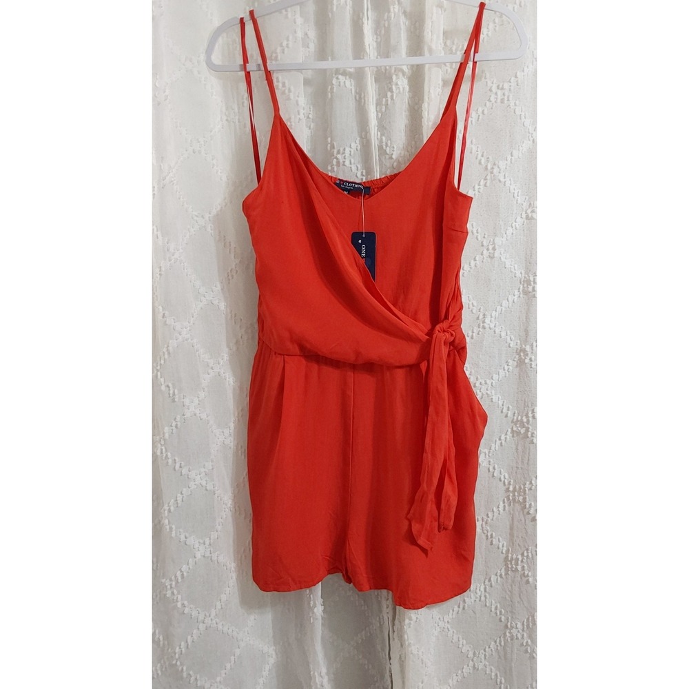 One Clothing Red Wrap Front Romper Medium NWT Adjustable Straps Elastic Waist